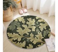 Tapis Rond Salon Vert Olive Or, William Morris Rétro Feuilles Texture Imprime Tapis de Sol Décoration Antidérapant pour Salon Chambre Cuisine Terrasse Salle à Manger Intérieur & Extérieur 100 cm