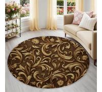 Tapis Rond Salon Volutes de Style européen, Luxe Discret Tapis de Sol Décoration Antidérapant 180 cm (Round) pour Salon Chambre Cuisine Balcon Terrasse Salle à Manger Intérieur Brun