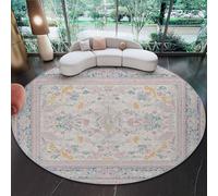 Tapis Rond Salon, William Morris Feuillage Fleurs Tapis de Sol Décoration Antidérapant pour Chambre Cuisine Balcon Terrasse Salon Salle à Manger(160 cm, Rose)