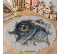 Tapis Rond Salon Yeux De Dragon Briser Les Murs, Tapis de Sol Style 3D Fantastique Décoration Antidérapant Lavable Bleu-Gris, pour Chambre Cuisine Balcon Terrasse Salle à Manger Intérieur 180cm