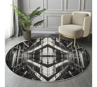 Tapis Rond Scène d'ascenseur De Bâtiment Salon Classic Shaggy Chambre Effet Kaléidoscope Poils Ras Antidérapant Fluffy pour Rugs (140cm, Noir Anthracite)