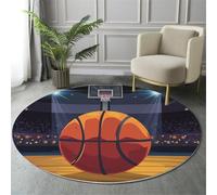 Tapis Rond Scène Terrain Intérieur Salon Classic Shaggy Chambre Conception Basket-Ball Dessin Animé Poils Ras Antidérapant Fluffy pour Rugs (80cm, Tanné)