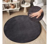 Tapis rond Séjour Chambre Couleur unie Moderne Shaggy Moelleux Anthracite 240 x 240 cm