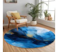 Tapis Rond Shaggy Lavable 120 cm- Moelleux et Antidérapant Tapis Rond, Effet d'encre Bleu Abstrait Rêveur Aquarelle pour Salon Couloir Salle d'étude Décorations Intérieures