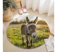 Tapis Rond Shaggy Lavable 180 Cm - Moelleux Et Antidérapant Tapis Rond, Campagne Âne Prairie Brun pour Salon, Couloir, Salle D'Étude, Bureau, Décorations Intérieures