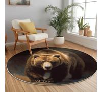 Tapis Rond Shaggy Lavable 60 Cm - Moelleux Et Antidérapant Tapis Rond, Nature Ours Brun Herbe Brun pour Salon, Couloir, Salle D'Étude, Bureau, Décorations Intérieures
