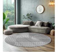 Tapis rond - SIMPEX - Style scandinave - Motifs 3D - Doux et moelleux - Gris - 200 x 200 cm