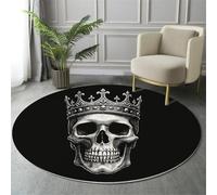 Tapis Rond Simple Mystérieux Lavable Machine, Noir Tapis Imprimé Crâne Couronne Antidérapant Absorbant, pour Salon Chambre Salle à Manger Nursery Salle de Jeux, 160cm