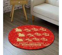 Tapis Rond Sled Or Rouge Tapis Exterieur Rond pour Jardin Terrasse Intérieur Salon Chambre Antidérapant Court en Peluche Doux Lavable en Machine 100 cm