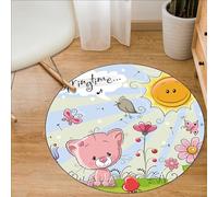 Tapis Rond Soleil Papillon Rose Tapis Exterieur Rond pour Jardin Terrasse Intérieur Salon Chambre Antidérapant Court en Peluche Doux Lavable en Machine 100 cm