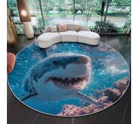 Tapis Rond sous l'eau Requins Coraux Bleu 120 Cm Doux Antidérapant Lavable en Machine Poils Ras Déco Salon Chambre Salle À Manger Intérieur Moelleux Confortable Maison