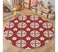 Tapis Rond Style Artistique Traditionnel D'Asie Orientale Salon, Tapis de Sol Décoration Imprimé Cercles Fleurs, Doux Machine Antidérapant Rouge Moquette, pour Salle à Manger Chambre d’Enfant 120cm