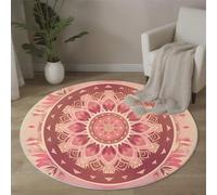 Tapis Rond Style Bohème Descente De Lit Mandala Moquette Antidérapant Lavable à Poils Ras pour Chambre à Coucher, Salle a Manger, Salon, Table Basse - 160 cm - Rougir