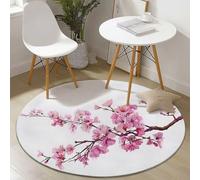 Tapis Rond Style Chinois Floral Branches De Cerisier 150 cm, Lavable Antidérapant Tapis Décoratif Rond Rose pour Chambre D'enfant Salon Chambre à Coucher, Doux Flanelle Moquette pour Nurserie