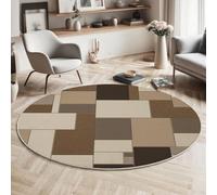 Tapis Rond Style de collage géométrique Bloc rectangulaire beige - Lavable - Poils Courts Doux et antidérapant - pour Chambre à Coucher, Salon, Vestibule, entrée, Chambre d'enfant - Brun 180cm