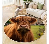Tapis Rond Style européen pour Salon, Chambre à Coucher, Salon, Salle à Manger - Doux - Lavable en Machine - adorables bovins des Highlands - 60cm