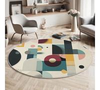 Tapis Rond Style géométrique abstrait Rond, carré, rectangulaire - Lavable - Poils Courts Doux et antidérapant - pour Chambre à Coucher, Salon, Vestibule, entrée, Chambre d'enfant - Jaune Bleu 160cm