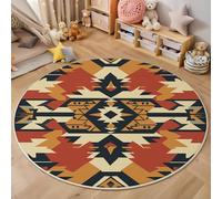 Tapis Rond Style Indien Salon, Traditionnel Géométrique Imprimé Couleur Orange Tapis de Sol Décoration Antidérapant pour Salon Chambre Cuisine Balcon Terrasse Salle à Manger Intérieur 160cm