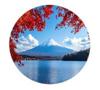 Tapis Rond Style Japonais monté Fuji en Feuilles d’érable Rouge pour Le Salon, Chambre, dortoir, Appartement, Tapis Pliable antidérapant à la Machine 80x80cm