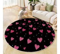 Tapis Rond Style Minimaliste Plat, Tapis de Sol Rose Imprimé Forme De Cœur Points Blancs Antidérapant Lavable, Doux et Moelleux Interieur Carpette, pour Chambre Salon Cuisine Couloir Balcon 150cm