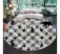 Tapis Rond Style Nordique Pins Ours Noir 120 Cm Doux Antidérapant Lavable en Machine Poils Ras Déco Salon Chambre Salle À Manger Intérieur Moelleux Confortable Maison