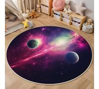 Tapis Rond Style spatial de science-fiction 100cm, Planète de la nébuleuse des rêves Chic Lavable en Machine pour Salon, Antidérapant, Imprimé pour Salle à Manger, Chambre d’Enfant, Nurserie, Violet