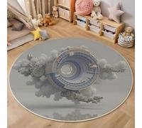 Tapis Rond Style Steampunk 60cm, Lavable Machine Poil Bas Gris Moquette, Doux Antidérapante Fumée Machines Imprimé Tapis, pour Salon Chambre Cuisine Nursery Bureau