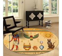Tapis Rond Style Tribal 160 cm, Tapis Égypte Antique Symboles Lavable en Machine pour Salon - Coureur Antidérapant - Coureur Imprimé pour Salle à Manger Chambre d’Enfant Nurserie