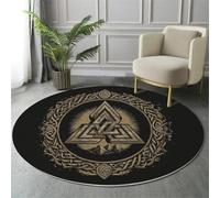 Tapis Rond Style Viking Salon, Tapis de Sol Décoration Imprimé Simple Badge Cercle, Doux Machine Antidérapant Beige Foncé Moquette, pour Salle à Manger Chambre d’Enfant Nurserie 100cm