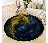 Tapis Rond Symbole Du Double Dragon Yin-Yang Pour Salon Et Chambre à Coucher Style D'Art Fantastique Tapis Lavable Doux Tapeto Pour Balcon Terrasse Salle à Manger Intérieur & Extérieur (100cm, Jaune)