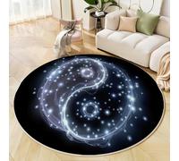 Tapis Rond, Symbole du Tai Chi, 240 Cm, Doux, Antidérapant, Lavable, À Poils Courts, pour Entrée, Intérieur, Chambre À Coucher, Chambre d'enfant, Buanderie, Style Fantastique Noir