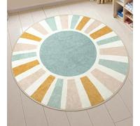 Tapis Rond,Tapis de Sol géométrique Moderne et coloré, Bleu Canard, ø 110 cm, Area Rug Living Room, Bedroom, Farmhouse Fireplace, Lounge Rugs for Wooden Floors,