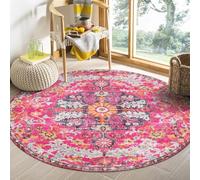 Tapis Rond,Tapis de Sol Vintage à Motif Floral Jaune, Fuchsia, ø 100 cm, Small Area Carpet Room Decor Floor Rug Decorative Home Accessories Under Table Chair,