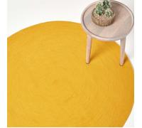HOMESCAPES Tapis Rond Artisanal tissé à Plat en Coton Jaune Moutarde pour la Chambre ou Le Salon, 120 cm