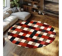 Tapis Rond Tartan Carreaux Rustique Industriel Rétro 120cm | Tapis rond blocs jaune, rose et turquoise, lavable et pliable, salon et salle à manger