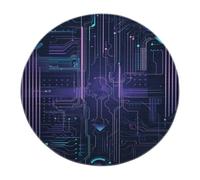 Tapis Rond Technologie futuriste géométrie Illustration sci FI Abstraite créative Tapis Violet antidérapant Pliable Poil Ras carpette Gamer Man Cave 80x80cm