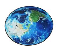 Tapis Rond Terre Bleu Antidérapant pour Salon Chambre Bureau | Mélange, Motif Planète, Surface Confortable et Stable, Protège les Sols, pour Chaise et Coin Lit
