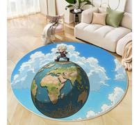 Tapis Rond, Terre en Dessin Animé, 100 Cm, Doux, Antidérapant, Lavable, À Poils Courts, pour Entrée, Intérieur, Chambre À Coucher, Chambre d'enfant, Buanderie, Personnages D'Anime Bleu Ciel