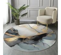 Tapis Rond Texture De Marbre Élégante Salon Classic Shaggy Chambre Ligne De Paillettes Dorées Poils Ras Antidérapant Fluffy pour Rugs (120Cm, Gris)