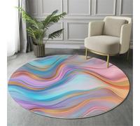 Tapis Rond Texture De Marbre Moderne Salon Classic Shaggy Chambre Design À Paillettes Dorées Poils Ras Antidérapant Fluffy pour Rugs (200Cm, Bleu)