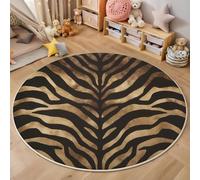 Tapis Rond Textures De Faune Sauvage, Doux Poils Courts Rayures De Zèbre Sauvages Imprimé Antidérapant et Lavable Brun Tapis de Sol, pour Décoration Salle à Manger Canapé Cuisine 120cm