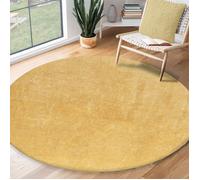 the carpet Relax Tapis Moderne Moelleux à Poils Courts, Dessous antidérapant, Lavable à 30 degrés, Super Doux, Aspect Fourrure, Or, 120 x 120 cm Rond