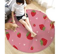 Tapis Rond, Thème des Fruits Cœur de Fraise, pour Salon, Salle à Manger ou Chambre d'enfant,Tapis Doux et Moelleux pour la Chambre à Coucher(Rose,100cm)