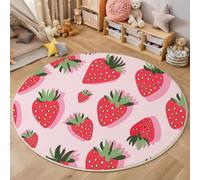 Tapis Rond, Thème des Fruits Imprimé Fraise, pour Salon, Salle à Manger ou Chambre d'enfant,Tapis Doux et Moelleux pour la Chambre à Coucher(Rose,80cm)