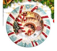 Tapis Rond Thème Noël Tapis avec Illusion d'Optique Doux et Antidérapant 1 | Mignon Couvre-sol Décoratif pour la Maison Pour la Maison Chambre Salon Fermette Balcon et Fête de fin d'année