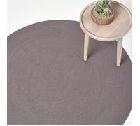 HOMESCAPES Tapis Rond Artisanal tissé à Plat en Coton Gris pour la Chambre ou Le Salon, 150 cm