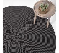 Tapis rond tissé à plat en coton spirale Gris et Noir, 150 cm