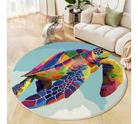 Tapis Rond, Tortue Abstraite, 80 Cm, Antidérapant, Lavable, À Poils Courts, pour Entrée, Intérieur, Chambre À Coucher, Chambre d'enfant, Buanderie, Animaux Marins Bleu Clair
