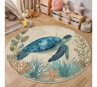 Tapis Rond Tortue Rétro 60 Cm Salon Tapis Moelleux Antidérapant Teppich Doux Chambre pour Salon, Salle À Manger, Chambre D’Enfant, Nurserie, Thème des Animaux Marins Décor À La Maison Gris-Vert