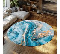 Tapis Rond Tourbillon Bleu et Or Tapis Doux et Doux à Poils Ras lavables avec Support antidérapant pour Chambre à Coucher Bureau Moderne Ocean Wave Tapis de Sol Abstrait 120cm